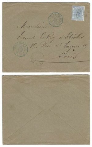 Sierra Leone 1893 Freetown Env Single Ltr Rate > Paris Bearing via Fr Packet "Loango a Bordeaux" Single 2