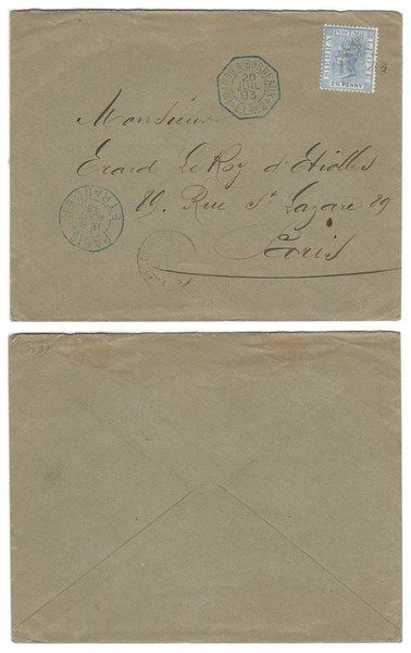 Sierra Leone 1893 Freetown Env Single Ltr Rate > Paris Bearing via Fr Packet "Loango a Bordeaux" Single 2