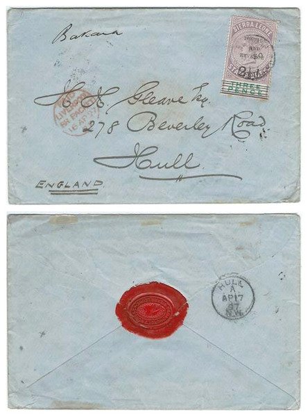 Sierra Leone 1897 Freetown Env > Hull, England Bearing 2