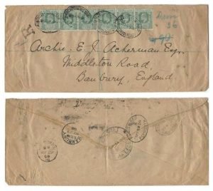 Sierra Leone 1908 Daru Env REG > England via Plymouth & Birmington Bearing Two