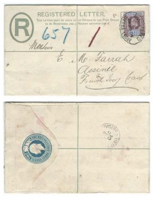 Sierra Leone 1904 Freetown REG PSE H&G C2a Size G > Assinil, Fr Ivory Coast Bearing 2
