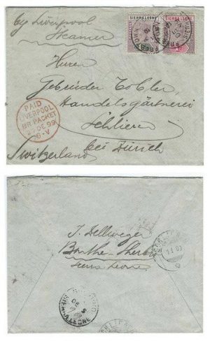 Sierra Leone 1899 Sherbro Env > Switzerland via Freetown & Liverpool Bearing 1