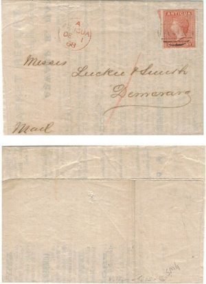 Antigua 1868 [St Johns] Printed Matter > Demerara Br Guiana w/ 1d SG 6