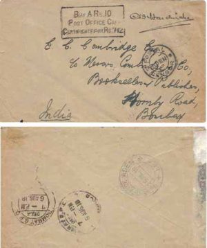 Aden 1918 Base Office Aden Twice Censored @ Aden > Bombay OAS