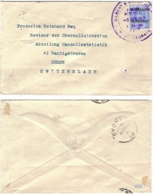 Gilbert & Ellice Islands 1911 Funafuti > Switzerland Bearing 2