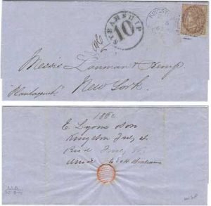 Jamaica 1862 Kingston Folded Letter Franked 1 Shilling SG6 sent Via STEAMSHIP (See Superb Strike)to Lanman & Kemp at New York - VF+ and  RARE