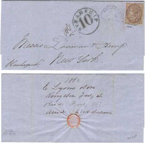 Jamaica 1862 Kingston Folded Letter Franked 1 Shilling SG6 sent Via STEAMSHIP (See Superb Strike)to Lanman & Kemp at New York - VF+ and RARE