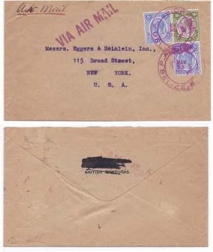 British Honduras 1932 Belize Env Airmail > US Displaying SCARCE "P.A.A. OFFICE / BELIZE" Cancellation Franked 20
