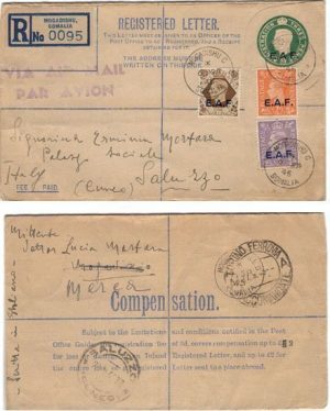 BOFIC 1945 Mogadishu Somalia REG PSE Size G Ovpt EAF Uprated 1/-5d > Italy - RARE