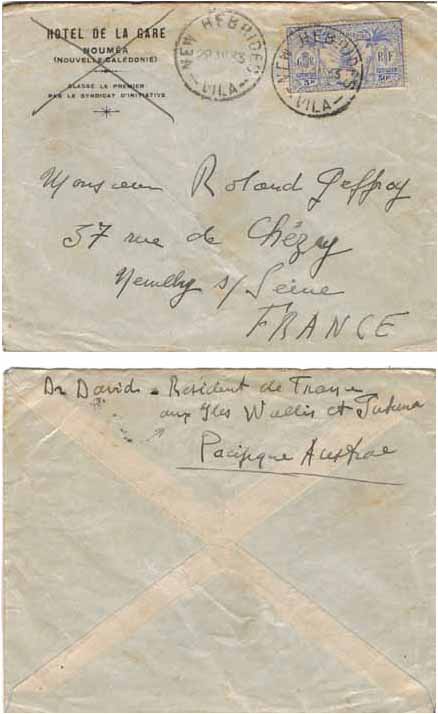 New Hebrides 1933 Used from Wallis et Futuna Bearing 25c SG F25 > France