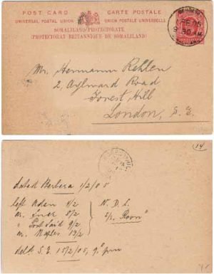 Somaliland British 1905 Berbera 1anna PC H&G1 Commercially > England, VERY SCARCE