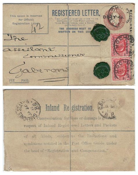 Bechuanaland 1912 Mochudi 4d REG PSE H&G C9 Size F Internal > Gaberones Uprated 1d Pair KEVII Adhesives SG74; VERY FINE & SCARCE