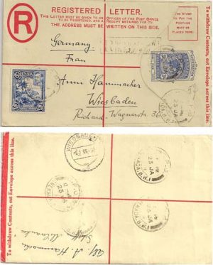 Grenada 1939 G.P.O. 3d REG PSE H&G C10a > Germany Uprated 2