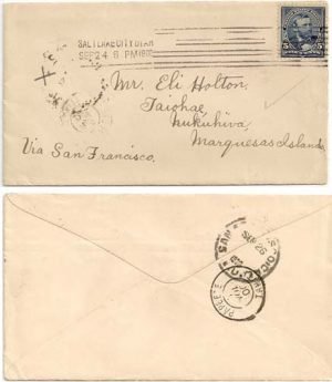 United States 1900 Salt Lake City > Marquesas Islands French Oceania via  Papeete Bearing 5