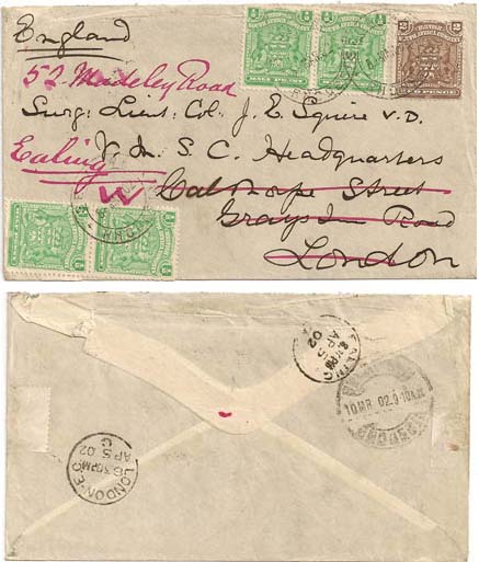 Rhodesia 1902 Selukwe > England ex Boer War Paying Civilian 4d Rate RARE