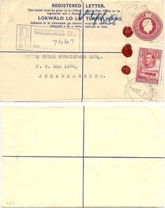 Bechuanaland 1939 Gaberones Sta REG PSE H&G C18b Uprated 1d KGVI > S Africa