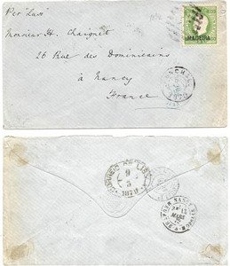 Madeira 1879 Funchal Dbl ltr rate 50r > France Bearing 50r Sc 24 SCARCE