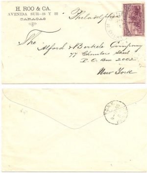 Venezuela 1893 Caracas Corner Env > New York Bearing 25c Sc136, an Early Commemorative Issue & SCARCE on Cover