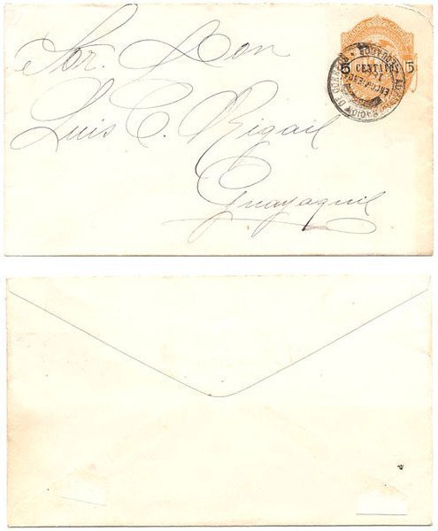 Ecuador ca1891 Encomienda 189 5c on 10c PSE H&G B4a Internally > Guayaquil Tied by VF Dbl Circle Cancellation; VERY SCARCE