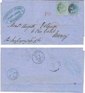 Mauritius 1869 Port Louis Folded Entire Franked SG60,65 > France