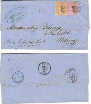Mauritius 1869 Port Louis Folded Entire >France Franked 1Sh4d