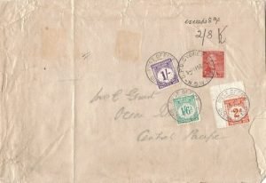 Gilbert & Ellice Islands 1947 Incoming > Ocean Island ex Sydney Bearing 2Sh 8d Postage Dues RARE