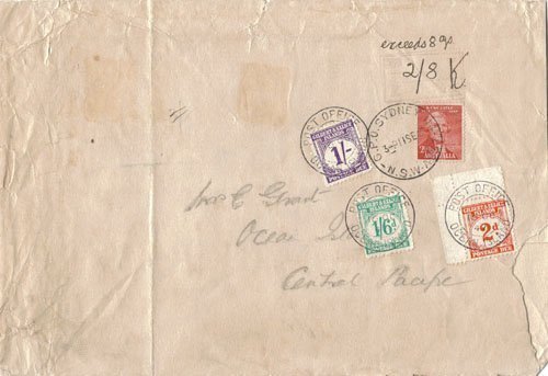 Gilbert & Ellice Islands 1947 Incoming > Ocean Island ex Sydney Bearing 2Sh 8d Postage Dues RARE