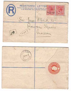 Bahamas 1918 Arthurs Town REG PSE H&G C3 > Nassau Uprated 1d+ 1d War Tax SG 97