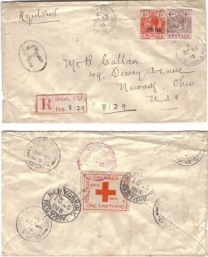 Grenada 1916 Grenville REG > US Bearing 6d, 1d War Tax &