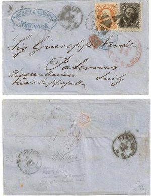 United States 1868 New York Folded Ltr Dbl Rate > Palermo Sicily Bearing 30