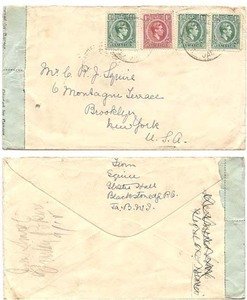 Jamaica 1939 Blackstone Agi PO Single Ltr Rate > US W/ RARE Censor Tape Miller Type L1b
