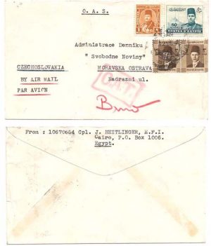 Egypt 1946 Cairo OAS Env Airmail > Czechoslovakia Bearing 57m Postage w/ SCARCE Heifitiz OAT Type XI Handstamp; SCARCE