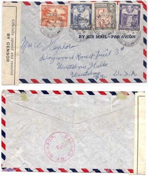British Guiana 1942 Georgetown Env Airmail Censored > US Bearing 52