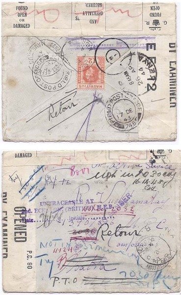 Mauritius 1943 Curepipe "On Active Service" Env Censored > Malta via FPO 746 > ME w/ 12