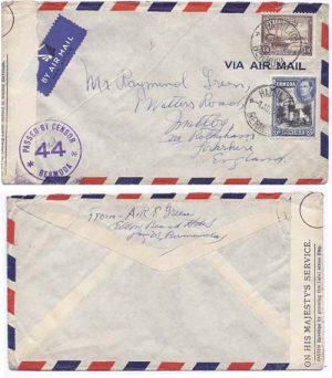 Bermuda 1942 Hamilton Env Airmail Censored > England Bearing 1/-9d Franking RARE CM21 "44" Censor Hand-stamp; RARE