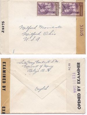 British Honduras 1944 Belize Env Surface Dbl Censored > US Bearing Pair 3