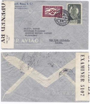 Bermuda 1941 Portugal Airmail to the United States with Transit Censorship at Bermuda Using Rare Censor Tape Type CL9a [PC90] 167e #5107; Flynn notes few examples recorded