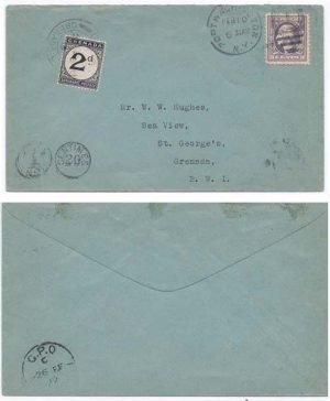 Grenada 1919 Incoming Env ex US > St Geroge's Bearing 3