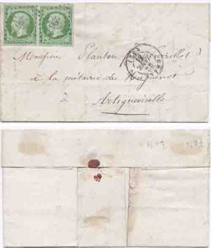 FRANCE 1861 (22 January) Bazas Entire w/ Local Delivery Bearing 5c Pair (Yvert 12) w/ Complete to Large Margins, Very Fine "296" Petit Chiffres Cancels; Rare Franking and VERY FINE