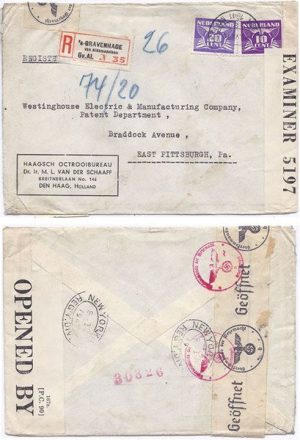 Bermuda 1941 Netherlands Env REG Twice Censored (at Bermuda & Germany > US Bearing 30c Adhesives w/ Rare Censor Tape Type CL9a "z" #5197; VERY SCARCE & VERY FINE