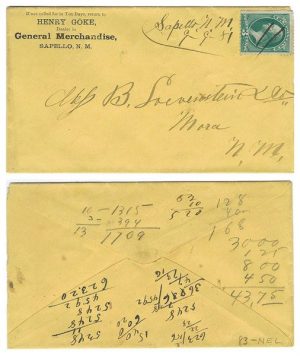 United States 1881 Sapello New Mexico (San Miguel County) Corner Env > Mora NM Bearing 3
