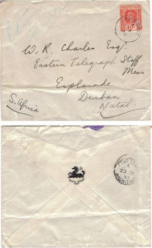 Mauritius 1930 Rodrigues Island to South Africa