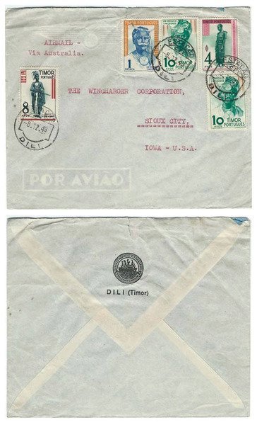 Timor 1949 Dili Env Airmail > US Bearing Scarce 1.32 Franking Tied by Dbl Circle CDS; SCARCE & VERY FINE