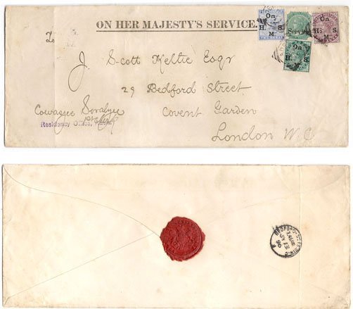 Aden 1896 India Used @ Aden Residency Office OHMS Env Signed > London Bearing 4-Color Official QV Adhesives; Ex RARE