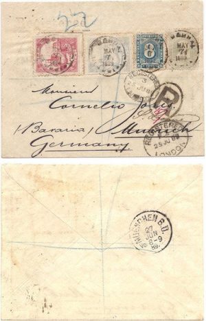 Liberia 1889 Monrovia REG > Germany via Liverpool Bearing 1