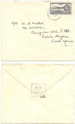 Ascension 1943 Ascension Censored Surface Single Ltr Rate > South Africa Bearing 3d KGVI
