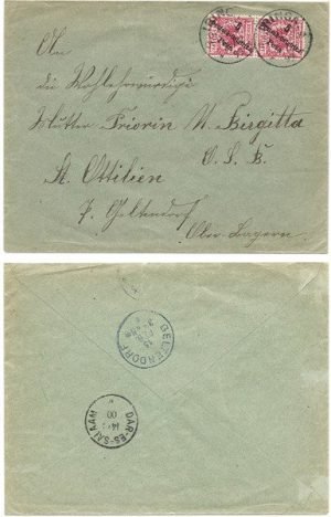 German East Africa 1899 Iringa Env > Germany via Dar-es-Salaam Bearing Pair 5Pesa Sc8; SCARCE