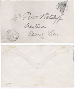 Sierra Leone 1888 Freetown Env Addressed Locally Bearing Unauthorized Bisected 2d Grey Tied w/ "B32" SG30var; RARE & VERY FINE