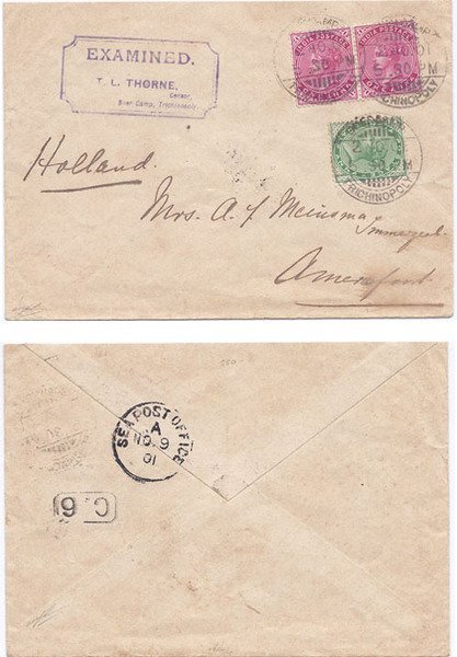 Boer War 1901 Trichinopoly Boer Camp India Env Censored > Holland Bearing 2