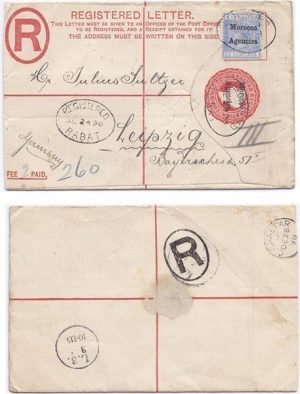 Morocco Agencies 1898 Rabat 20c REG Env H&G C1b > Germany Uprated w/ 25c Adhesive SG4 Tied w/ Light Oval Cancels; VERY SCARCE & FINE